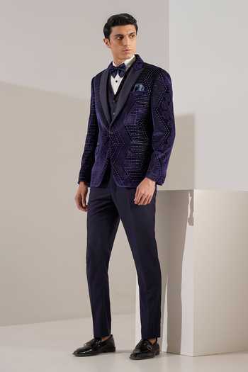 ZOOP MEN Geometric Pattern Tuxedo Jacket & Trouser Set 