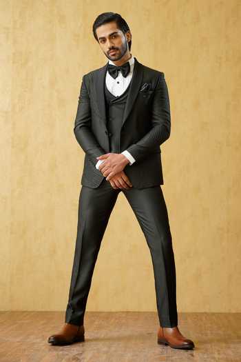 ZOOP MEN Embroidered Jacquard Tuxedo Jacket & Pant Set 