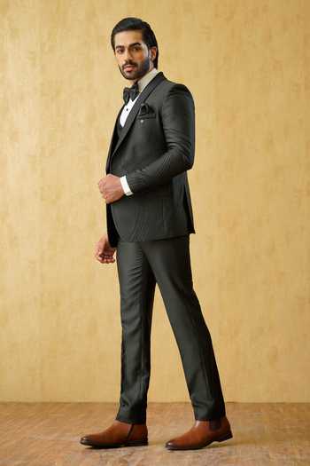 ZOOP MEN Embroidered Jacquard Tuxedo Jacket & Pant Set 