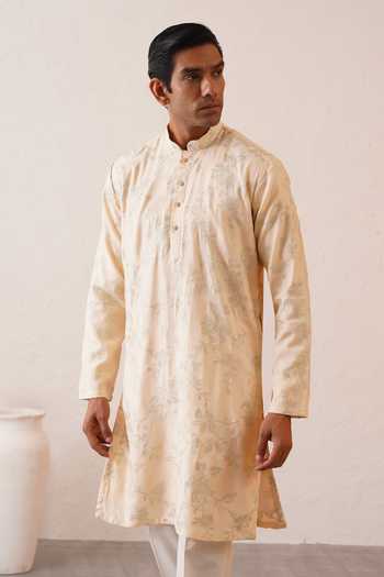 ZOOP MEN_Cream Cotton, Lycra, Polyester Zari Embroidered Kurta And Pant Set _Online_at_Aza_Fashions