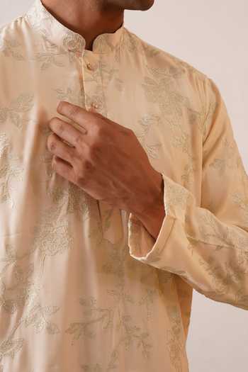 Shop_ZOOP MEN_Cream Cotton, Lycra, Polyester Zari Embroidered Kurta And Pant Set _Online_at_Aza_Fashions