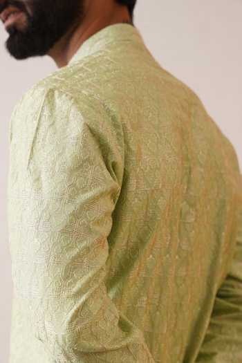 Shop_ZOOP MEN_Green Silk, Cotton, Lycra, Polyester Benarasi Kurta And Pant Set _Online_at_Aza_Fashions