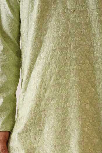 Shop_ZOOP MEN_Green Silk, Cotton, Lycra, Polyester Benarasi Kurta And Pant Set 