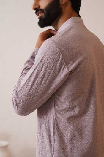 Shop_ZOOP MEN_Mauve Silk, Cotton, Lycra, Polyester Tonal Embroidered Kurta Set _Online_at_Aza_Fashions