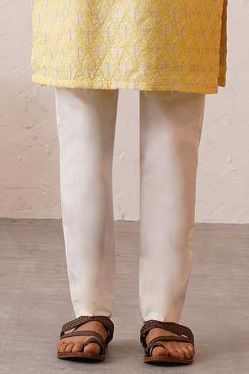 ZOOP MEN_Yellow Silk, Cotton, Cambric Benarasi Embroidered Kurta And Pant Set _Online_at_Aza_Fashions