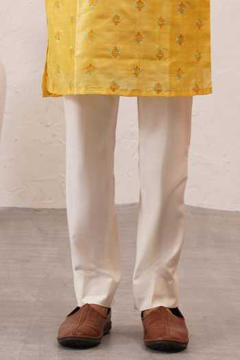 ZOOP MEN_Yellow Silk, Cotton, Lycra, Polyester Benarasi Kurta And Pant Set _Online_at_Aza_Fashions
