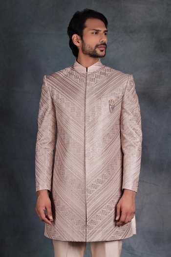 ZOOP MEN Embroidered Jacquard Silk Sherwani & Pant Set 