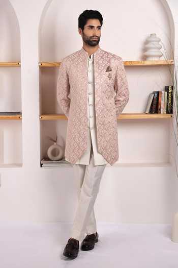 ZOOP MEN Embroidered Jacquard Silk Jacket Set 