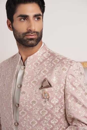 Buy ZOOP MEN Pink Silk, Jacquard, Polyester Embroidered Jacket Set Online at Aza Fashions Buy_ZOOP MEN_Pink Silk, Jacquard, Polyester Embroidered Jacket Set _Online_at_Aza_Fashions