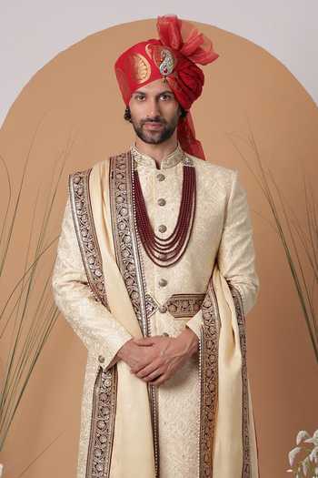 ZOOP MEN Hand Embroidered Jacquard Sherwani Set 