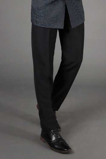 ZOOP MEN_Blue Jacquard, Rayon Embroidery Bandhgala And Trouser Set _Online_at_Aza_Fashions