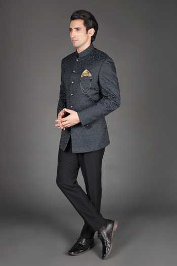 ZOOP MEN Embroidered Jacquard Bandhgala & Trouser Set 