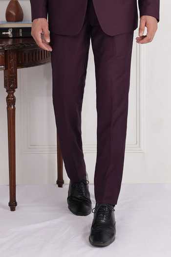 Buy_ZOOP MEN_Wine Cotton Structured Suit Jacket And Trouser Set _Online_at_Aza_Fashions