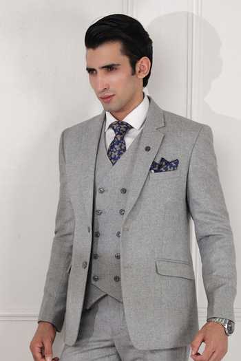 Buy_ZOOP MEN_Grey Satin, Structured Suit Set _Online_at_Aza_Fashions