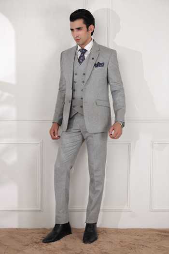 Shop_ZOOP MEN_Grey Satin, Structured Suit Set _Online_at_Aza_Fashions
