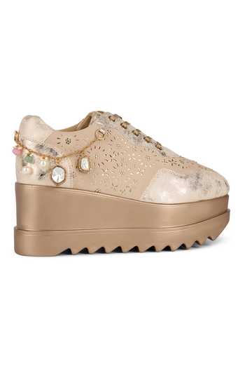 Anaar Beige Re-dazzle Wedge Sneakers at Aza Fashions Anaar_Beige Re-dazzle Wedge Sneakers _at_Aza_Fashions