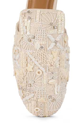 Shop Anaar Off White Casablanca Embroidered Mules Shop_Anaar_Off White Casablanca Embroidered Mules