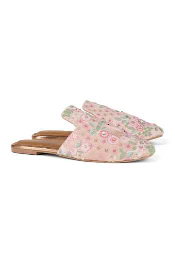 Anaar Pink Lovebirds Embroidered Mules at Aza Fashions Anaar_Pink Lovebirds Embroidered Mules _at_Aza_Fashions