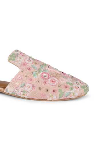 Buy Anaar Pink Lovebirds Embroidered Mules Buy_Anaar_Pink Lovebirds Embroidered Mules