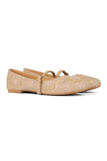 Anaar_Beige Lucknow Legacy Lace Ballerinas _Online_at_Aza_Fashions