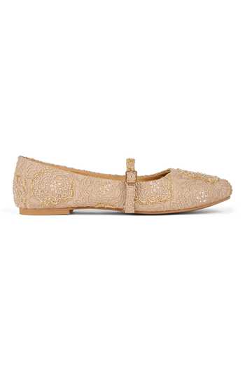 Shop_Anaar_Beige Lucknow Legacy Lace Ballerinas _Online_at_Aza_Fashions