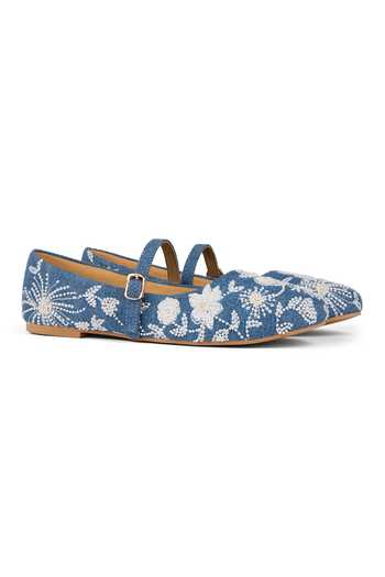 Buy_Anaar_Blue Kashmir Kehwa Ballerinas _Online_at_Aza_Fashions