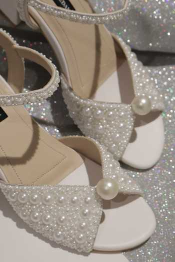 Shradha Hedau Footwear Couture_White Selene Pearl Hand Embellished Heels _Online_at_Aza_Fashions
