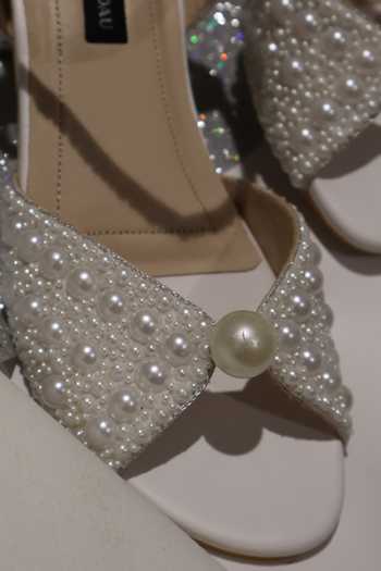 Buy_Shradha Hedau Footwear Couture_White Selene Pearl Hand Embellished Heels _Online_at_Aza_Fashions