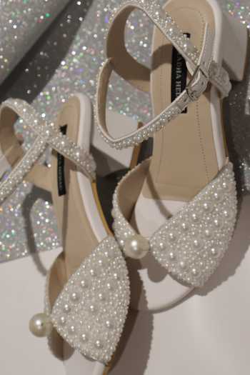 Shop_Shradha Hedau Footwear Couture_White Selene Pearl Hand Embellished Heels _Online_at_Aza_Fashions