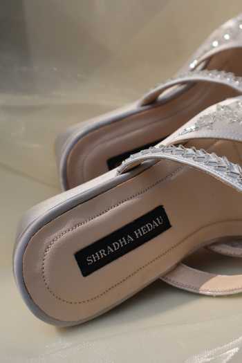 Shradha Hedau Footwear Couture_Grey Clarion Leaf Embroidered Wedges _Online_at_Aza_Fashions