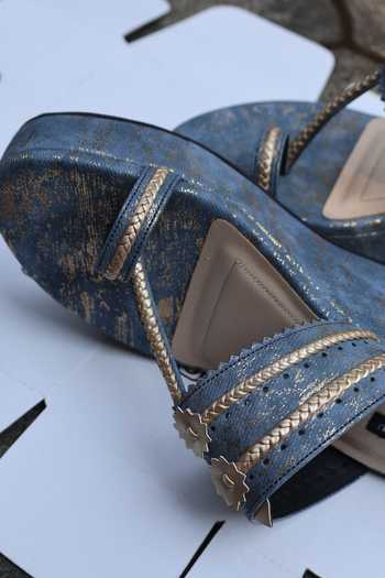 Shradha Hedau Footwear Couture_Blue Avni Kolhapuri Wedges _Online_at_Aza_Fashions