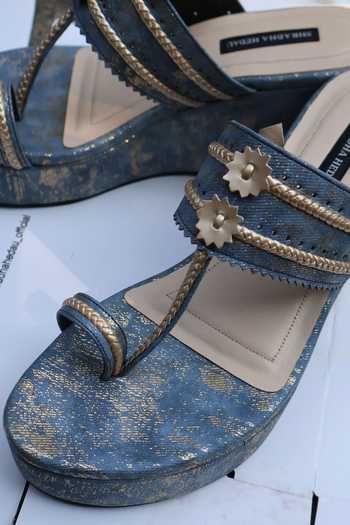 Buy_Shradha Hedau Footwear Couture_Blue Avni Kolhapuri Wedges _Online_at_Aza_Fashions