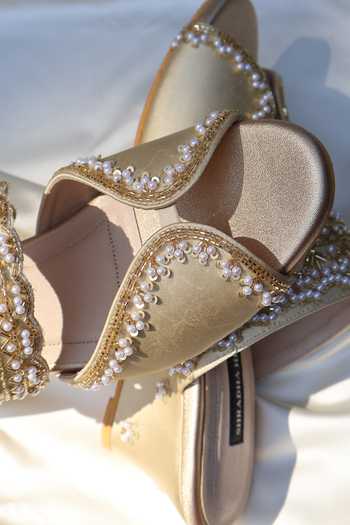 Buy_Shradha Hedau Footwear Couture_Gold Isha Hand Embellished Wedges _Online_at_Aza_Fashions