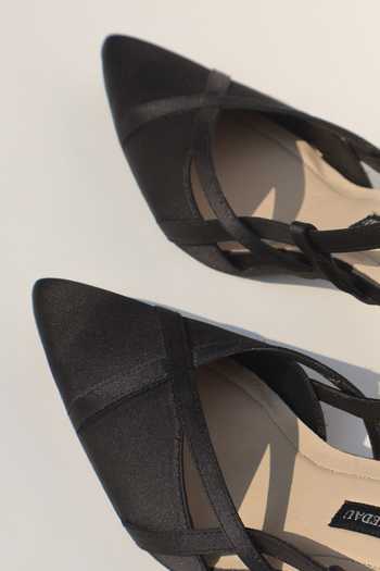 Shradha Hedau Footwear Couture_Black Margot Pointed Toe Slingback Kitten Heels _Online_at_Aza_Fashions