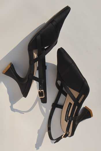 Shop_Shradha Hedau Footwear Couture_Black Margot Pointed Toe Slingback Kitten Heels _Online_at_Aza_Fashions