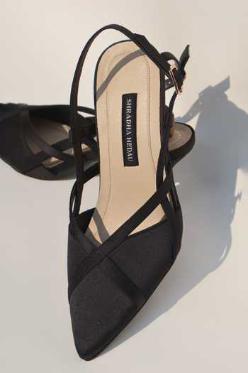 Shradha Hedau Footwear Couture_Black Margot Pointed Toe Slingback Kitten Heels _at_Aza_Fashions