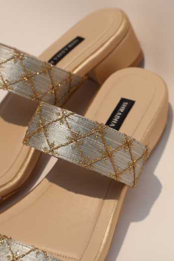 Shradha Hedau Footwear Couture_Beige Amara Quilted Embroidered Heels _Online_at_Aza_Fashions