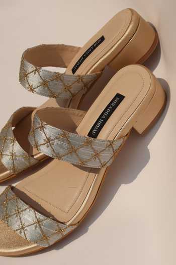 Shop_Shradha Hedau Footwear Couture_Beige Amara Quilted Embroidered Heels _Online_at_Aza_Fashions