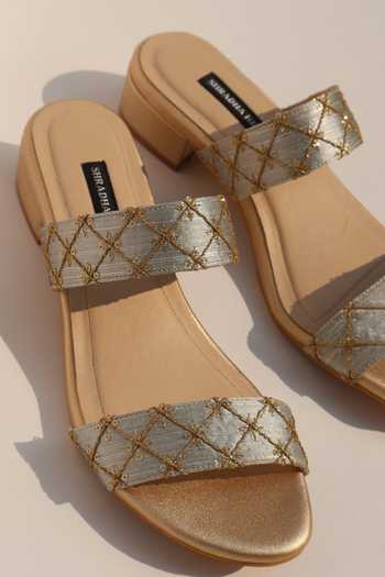 Shradha Hedau Footwear Couture_Beige Amara Quilted Embroidered Heels _at_Aza_Fashions