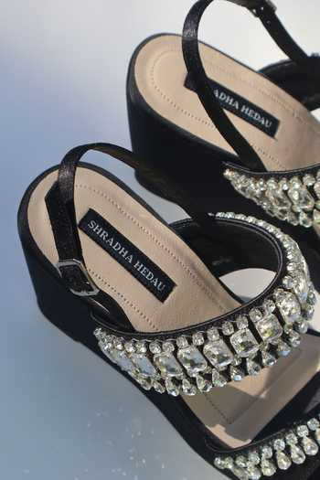 Shradha Hedau Footwear Couture_Black Zara Tiered Embellished Straps Block Wedges _Online_at_Aza_Fashions
