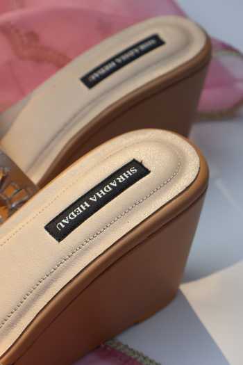 Shradha Hedau Footwear Couture_Beige Aria Crystal Gemstone Cluttered Wedges _Online_at_Aza_Fashions