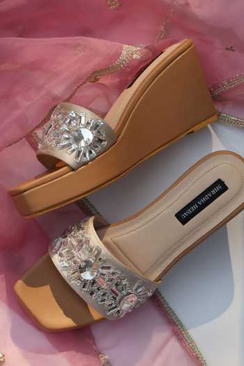 Buy_Shradha Hedau Footwear Couture_Beige Aria Crystal Gemstone Cluttered Wedges _Online_at_Aza_Fashions