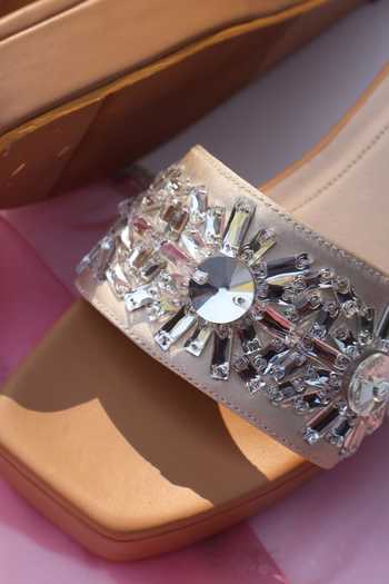 Shop_Shradha Hedau Footwear Couture_Beige Aria Crystal Gemstone Cluttered Wedges _Online_at_Aza_Fashions