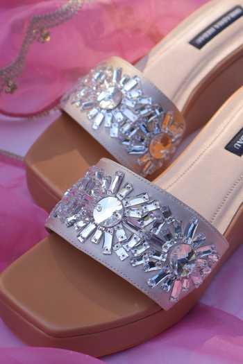 Shradha Hedau Footwear Couture_Beige Aria Crystal Gemstone Cluttered Wedges _at_Aza_Fashions