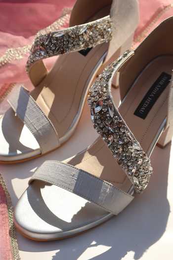 Buy_Shradha Hedau Footwear Couture_White Eliana Embellished Strap Block Heels _Online_at_Aza_Fashions