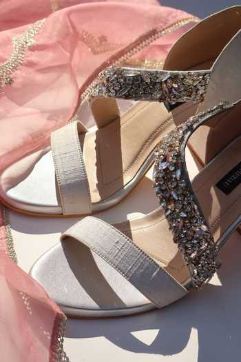 Shradha Hedau Footwear Couture_White Eliana Embellished Strap Block Heels _at_Aza_Fashions