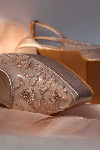 Shradha Hedau Footwear Couture_Peach Asther Sheer Mesh Embroidered Pump Heels _Online_at_Aza_Fashions