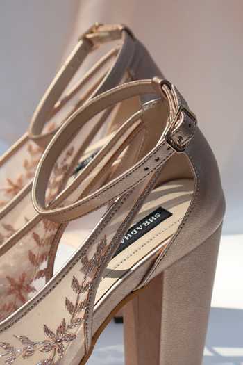 Buy_Shradha Hedau Footwear Couture_Peach Asther Sheer Mesh Embroidered Pump Heels _Online_at_Aza_Fashions