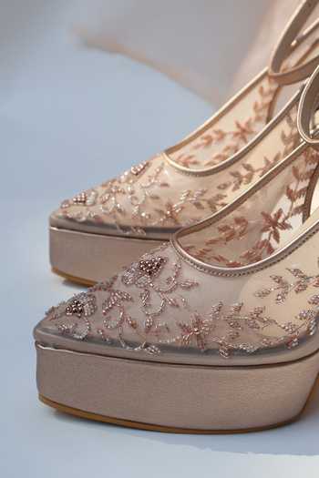 Shop_Shradha Hedau Footwear Couture_Peach Asther Sheer Mesh Embroidered Pump Heels _Online_at_Aza_Fashions