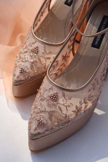 Shradha Hedau Footwear Couture_Peach Asther Sheer Mesh Embroidered Pump Heels _at_Aza_Fashions